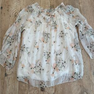 Giusy Women’s Size M Blouse Italy Pure Silk Layered Floral Print Tank Top White